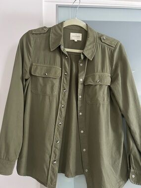 Sezane Olive Green Utility Shirt Jacket